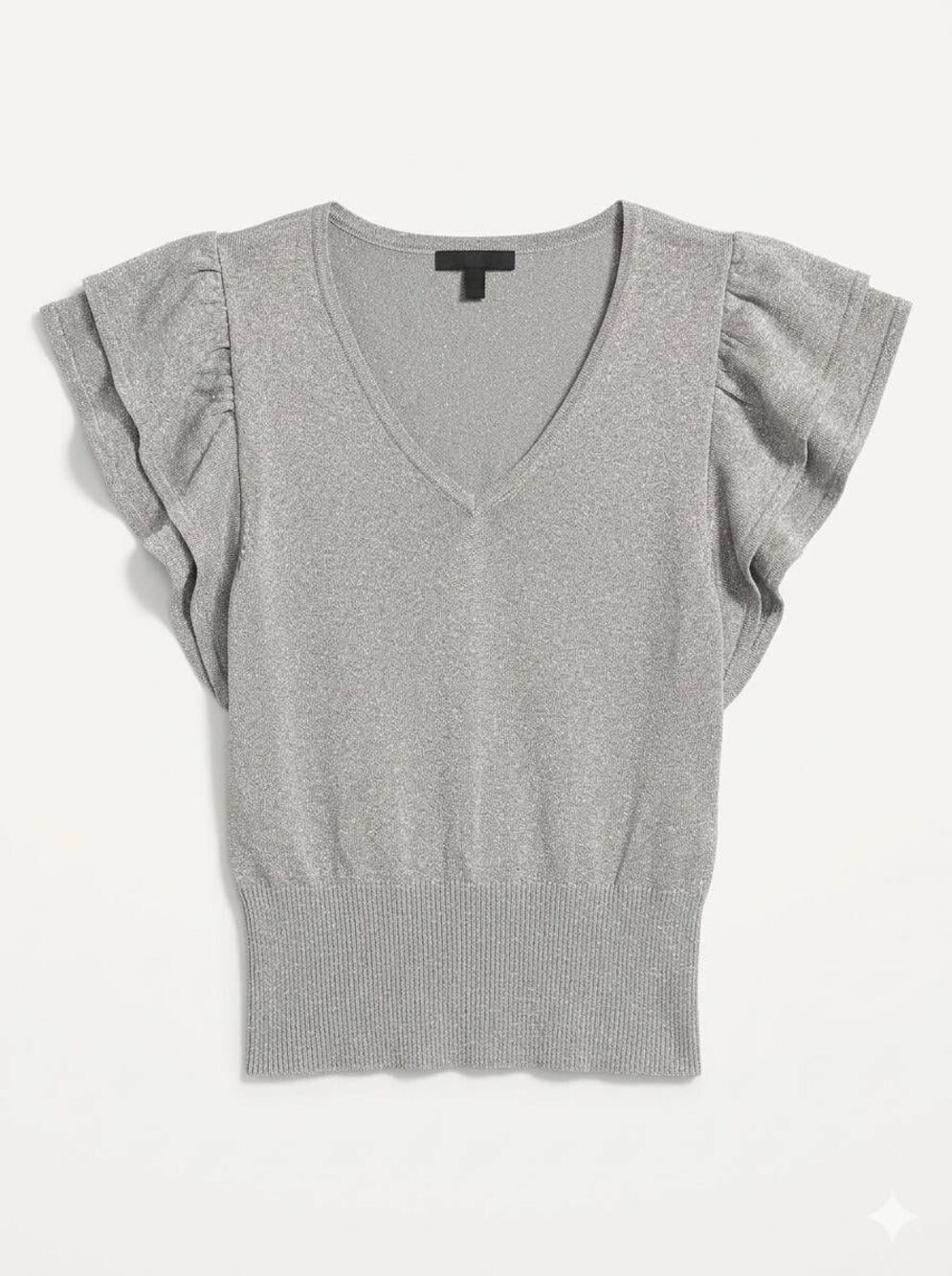 🔹️Express Taupe & Gold Shimmery Vneck Flutter Sleeve Sweater Top Medium